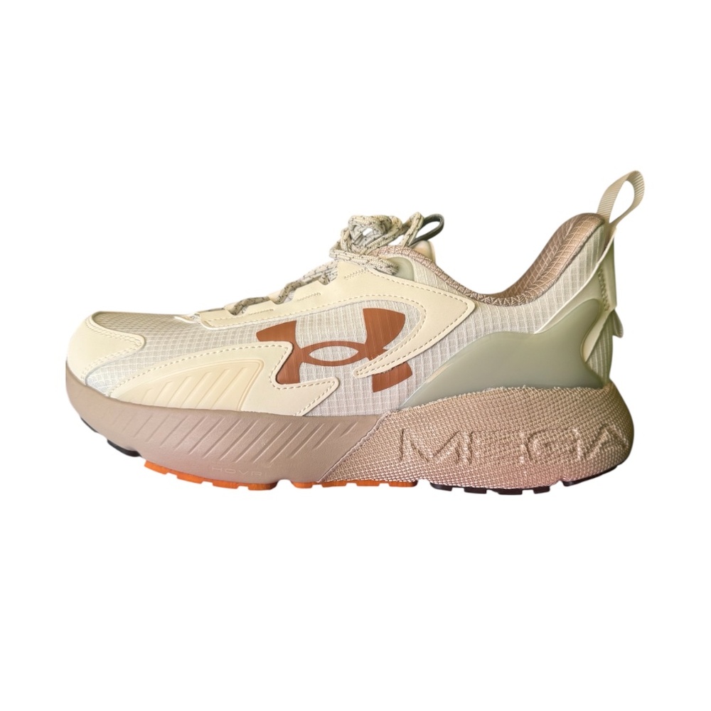 NWB-UNDER ARMOUR HOVR MEGA 2 MVMNT/WHITE-BROWN/ UNISEX SHOES/SIZE M 10.5 - W 12